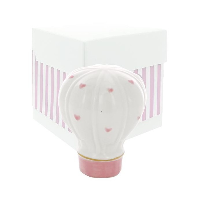 MONGOLFIERA CON CUORI ROSA PORCELLANA 6.5X8 C BOX